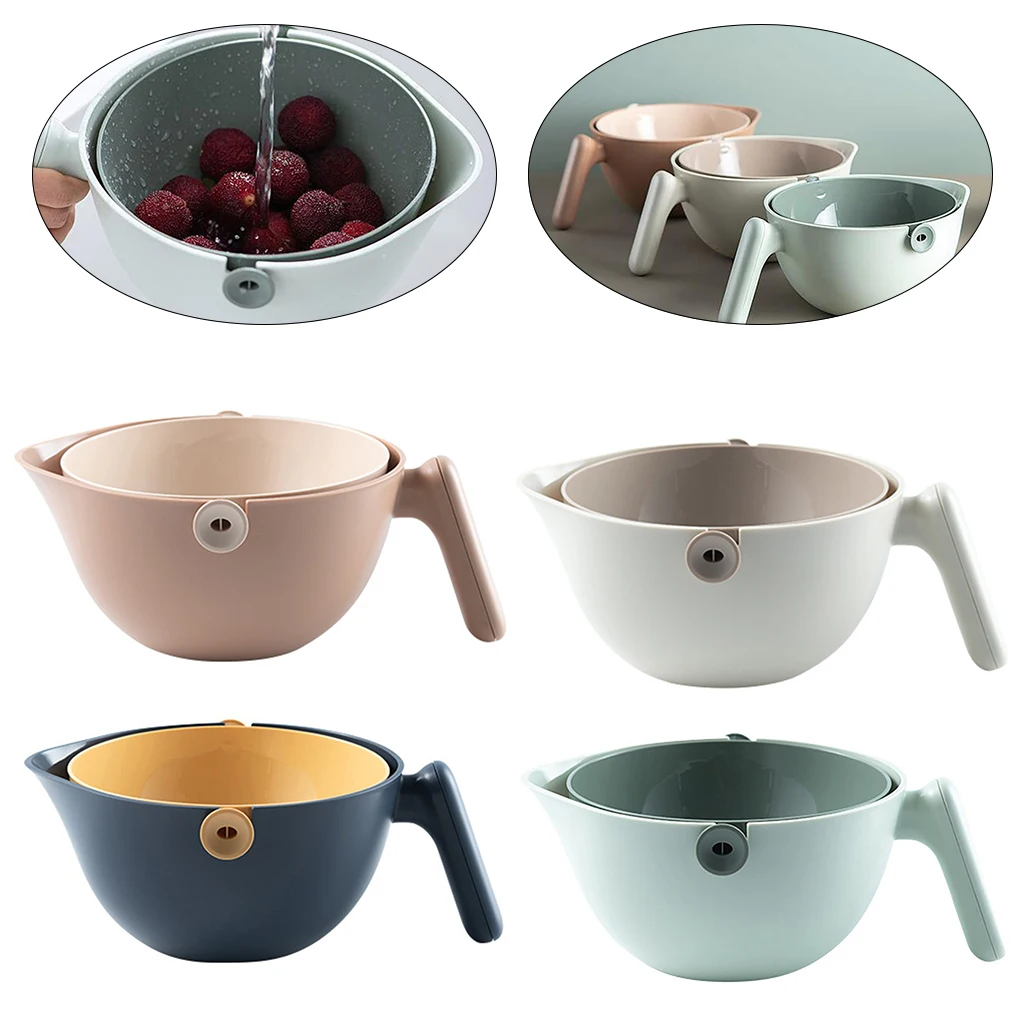 

Kitchen Drain Basket Bowl Rice Washing Colander Basket Strainer Vegetable Fruit Double-layer Drain Basket Kitchen Accessories