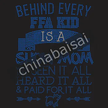 

the letters "FFA KID SHOW MOM" rhinestore transfer motif design