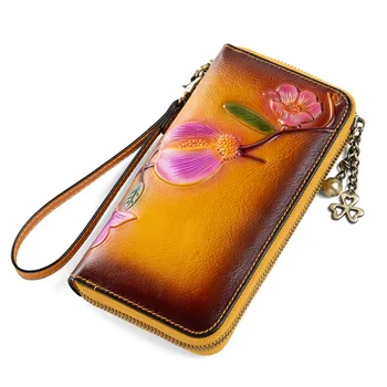

RFID women wallets genuine leather wallet woman floral women leather wallets vintage large female purse