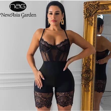 Сексуальный женский комбинезон NewAsia с открытой спиной, прозрачные сетчатые кружевные Комбинезоны на бретельках, вечерние комбинезоны