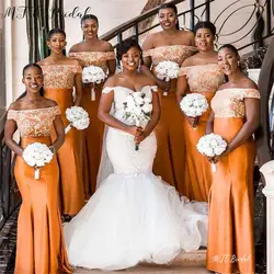 Оранжевое платье-русалка в африканском стиле, платье подружки невесты с открытыми плечами, длина до пола, высокое качество, атласное