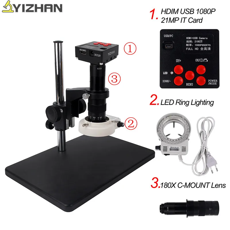 

HDMI USB 21MP microscope Camera +180X C object distance digital microscope for mobile phone repair soldering tool bga smt watch
