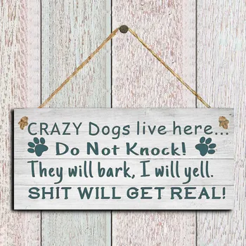 

Wooden Door Sign Board Retro Hanging CRAZY DOG IN DO NOT KNOCK Practical Hanging Letter Print Home Decoration Doorplate Statues