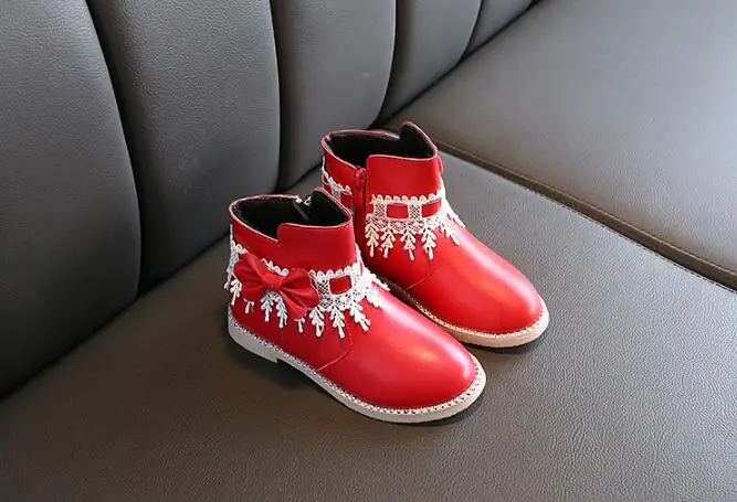 Осенне-зимняя детская обувь для девочек модные детские непромокаемые ботинки martin из искусственной кожи с бантом зимняя повседневная обувь Размеры 26-36
