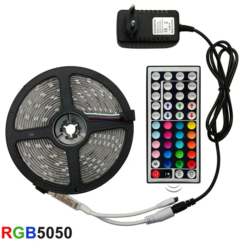 

DC 12V RGB SMD5050 Led Strip Light Flexible Ribbon fita led light strip RGB 5m 30Leds/m EU/US Plug For home outdoor decoration