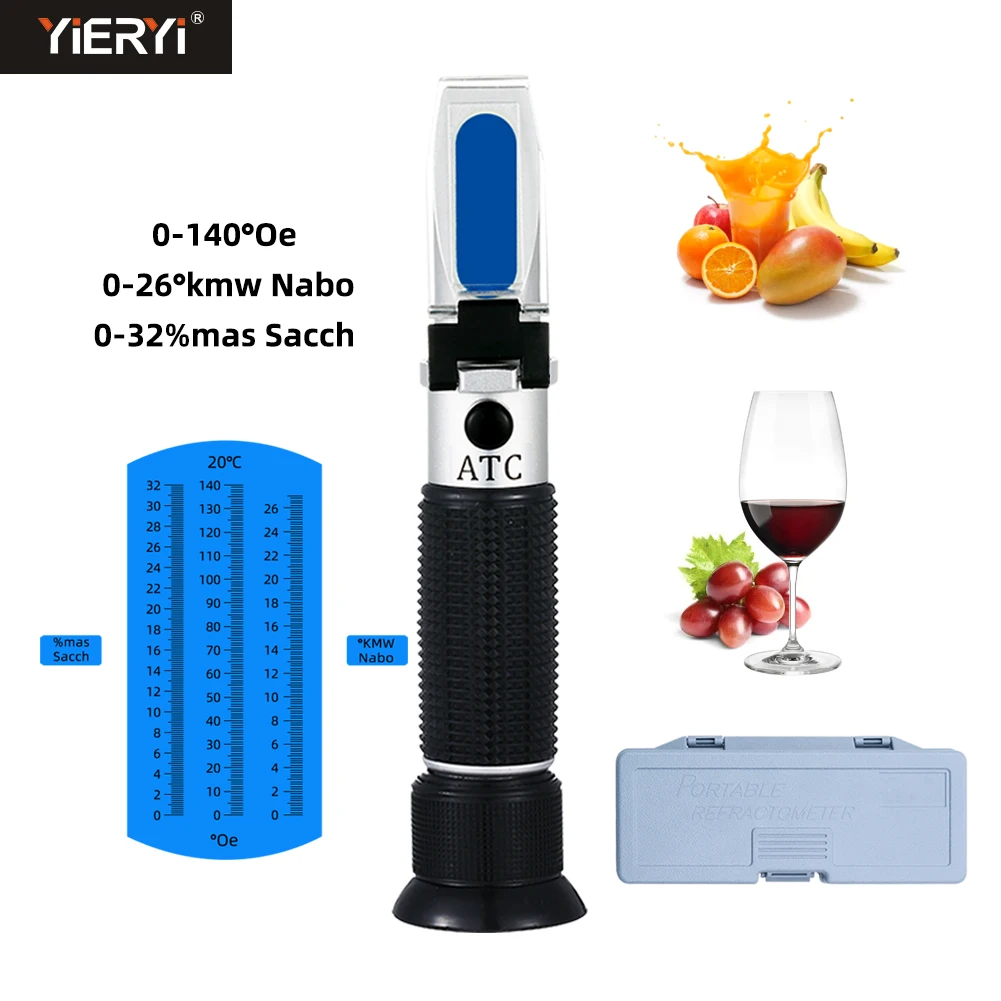 

Рефрактометр 3 в 1 для вина 0-140 ° Oe 0-26 ° kmw Nabo 0-32% mas, измеритель концентрации сахара в мешках, инструмент для тестирования индекса жидкости для виноградного сока