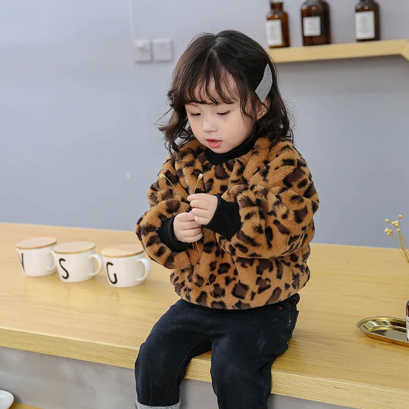 

2019 Korean-style Childrenswear bao ban Solid Color Leopord Pattern Printed Wool Sweater Winter CHILDREN'S Sweater B672