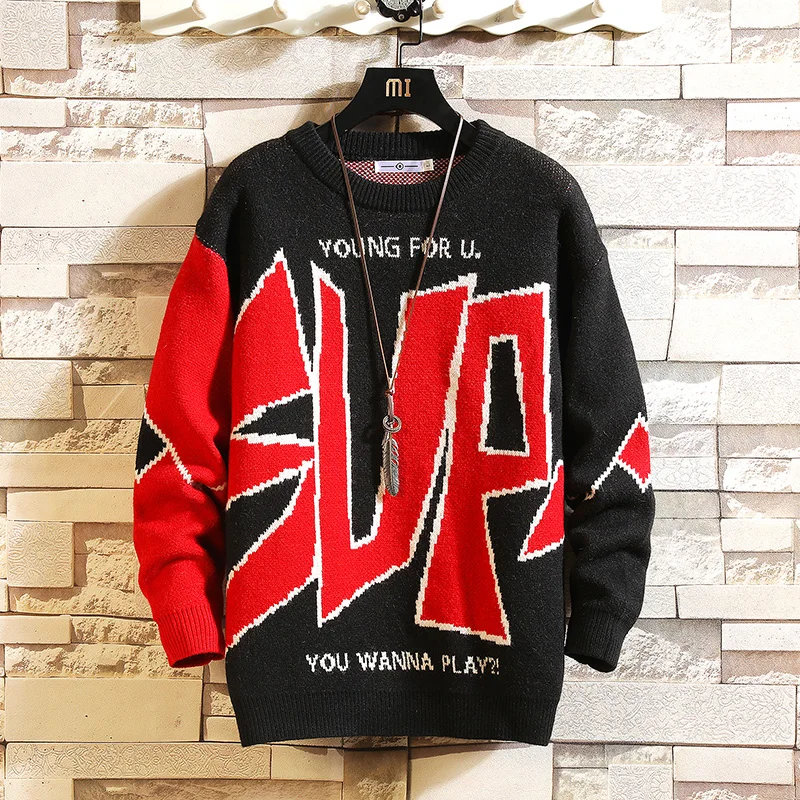 

2020 New Sweaters Men'S Black Blue Red Long Sleeves Autumn Winter Pullover Knitted O-Neck Plus OverSize 5XL