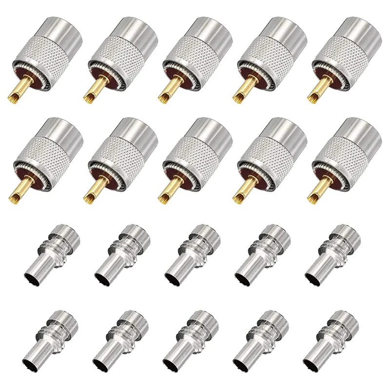 10 Pack of SILVER SOLDER PL-259 UHF Male Connectors w/ UG-175 Reducers for RG58 