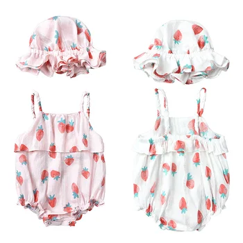 

Cartoon Strawberry Baby Girls Clothes Summer Newborn Baby Girl Clothes Cotton Sleeveless Infant Romper+Hat Infant Clothes