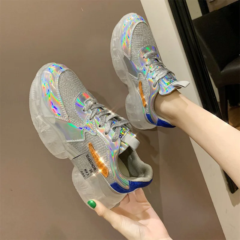 Transparent Sneakers Women Harajuku Ladies Platform Jelly Shoes Laser Casual Shoes Woman Shining Running Footwear 7