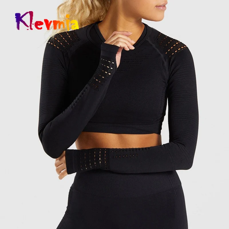 

Long Sleeve Crop Top Women Seamless Gym Shirt Yoga Sport Top Workout Tops For Women Fitness Tshirt Women's T-shirt Sportswear