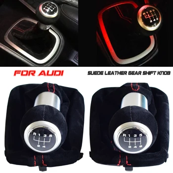 

New Car styling Black Red 5/6 Speed Suede Leather Complete Gear Shift Knob boot cover Gaiter For Audi A3 S3 2001 2002 2003