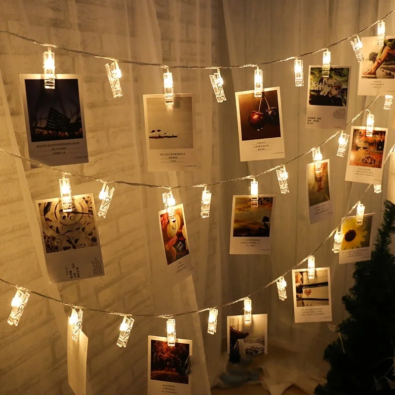 

LED String lights Card Photo Clip Holder Fairy Garland lamp For Christmas New Year Wedding Party Decor Battery holiday lamp