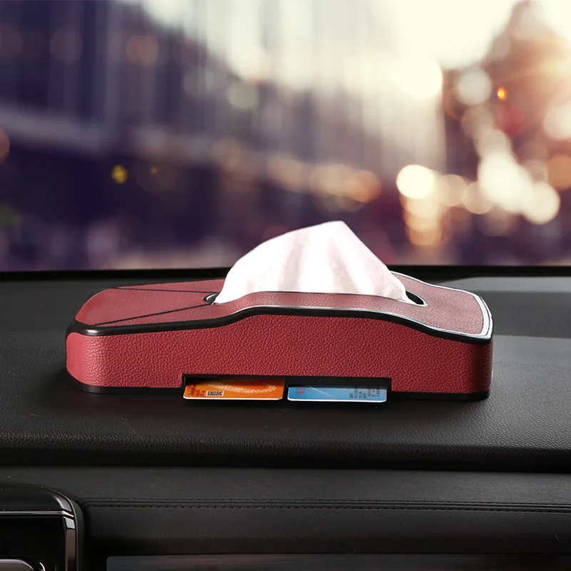 

Car-mounted sitting paper towel box, leather wrapping carton, car-house dual-purpose creative multi-functional card inserter