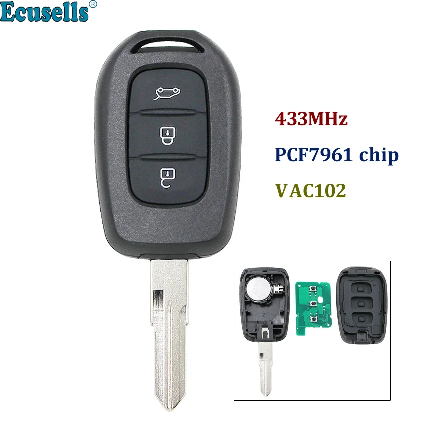 Дистанционный брелок 3 кнопки 433MHz 4A PCF7961M для Renault Duster Dokker trasic Master VAC102 blade|Ключ от