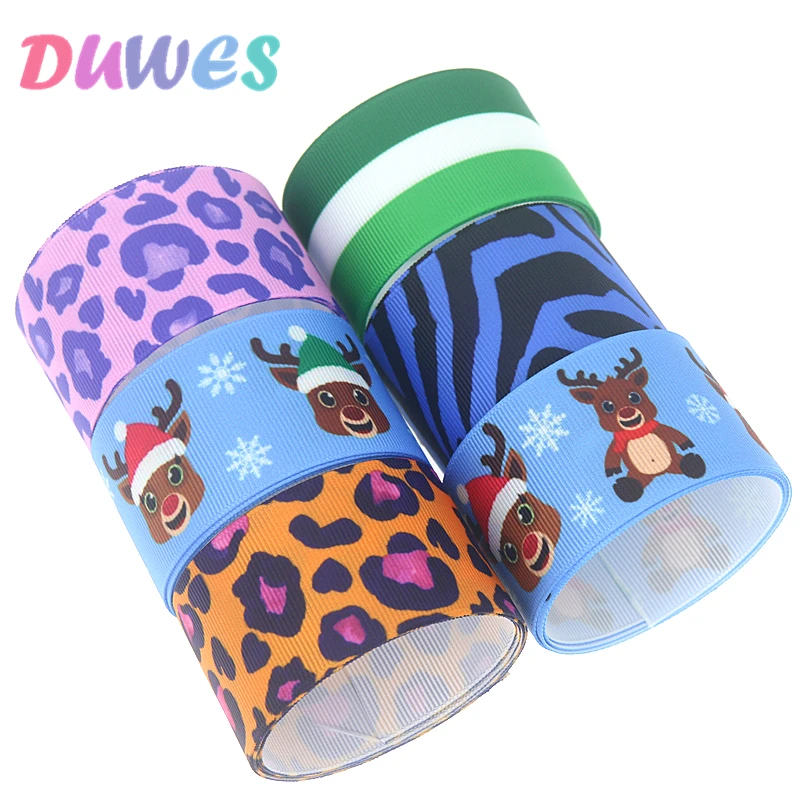 

DUWES 1,5 ''50 Ярдов Леопардовый Рождественский напечатанный Grosgrain ленточный аксессуар Hairbow головной убор украшение «сделай сам» оптом 38 мм D1131
