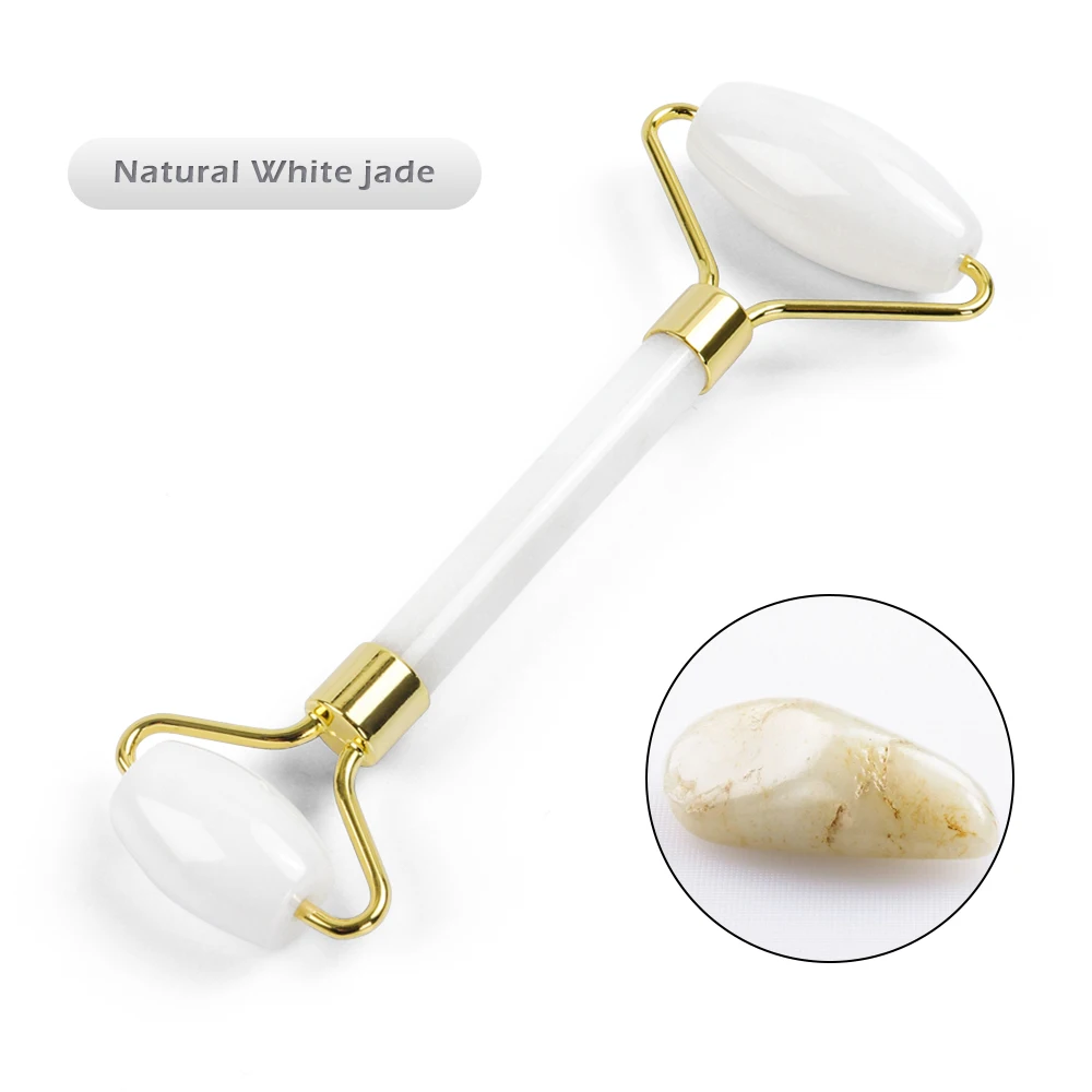 Natural White jade Ролик из натурального камня розового кварца для похудения, массажер для лица, инструмент для лифтинга, аметист, Нефритовый ролик, ролик для лица, уход за кожей - Color: Natural White jade