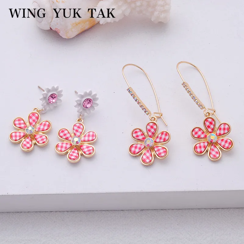 

wing yuk tak Ethnic Earrings Floral For Women Scottish Plaid Style Cloth Drop Earrings Fashion Jewelry Party Gift