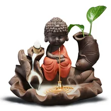 

Flower Vase Lotus Wonderland Backflow Incense Censer Buddha Lotus Burner Stick Holder with Copper Gourd Creative Home Decor