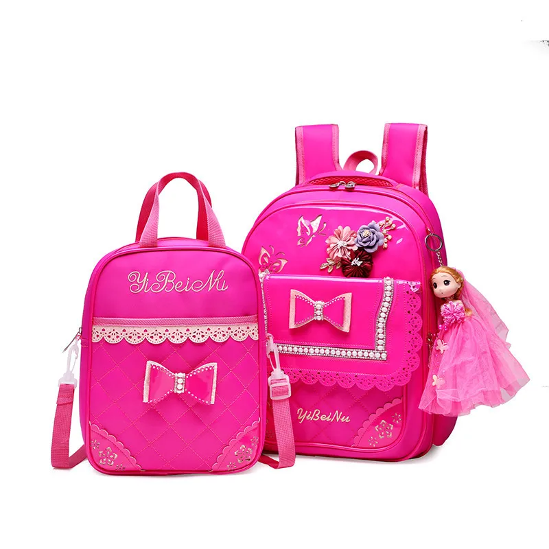 2pcs sets rose red Детские школьные сумки для подростков девочек начальной школы рюкзак для детей водонепроницаемая сумка для детей из искусственной кожи, рюкзак mochila - Цвет: 2pcs sets rose red