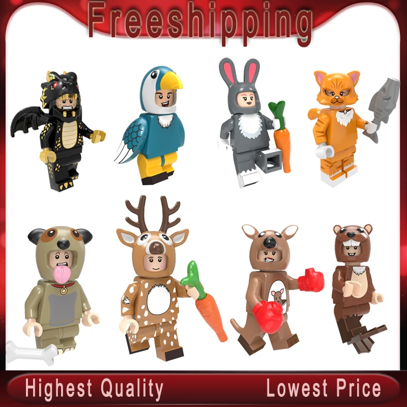 

Single Sale Building Blocks Pumping Series Animal Otter Sika Dragon Deer Kangaroo Rabbit Cat Figures Toys For Children PG8223