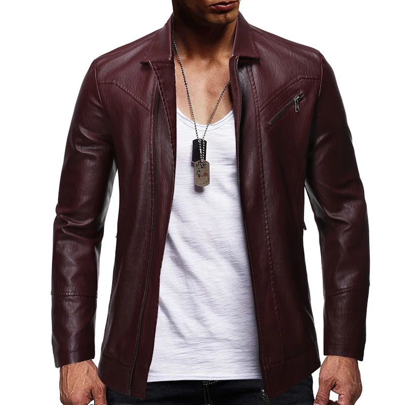 Black Friday New Motorcycle Men's Leather Fashion Lapel Zipper Pocket Full PU Slim Leather Jacket Men