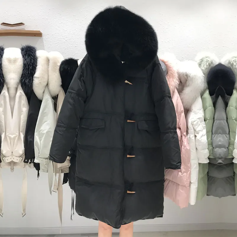 Winter Fashion Horn Button White Duck Down Jacket