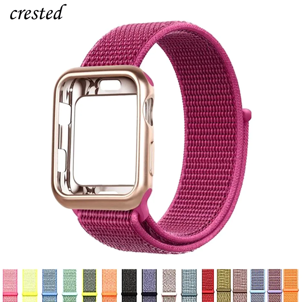 Чехол + ремешок для часов Apple watch 5/4 44 мм 40 iWatch 42 38 спортивный нейлоновый Браслет Watch