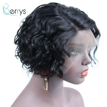 

Berrys Pixie Cut Lace Part Wigs Preplucked Blunt Cut Bob Lace Front Wigs Short Human Hair Wigs Wavy J/T Part Lace Wigs Glueless
