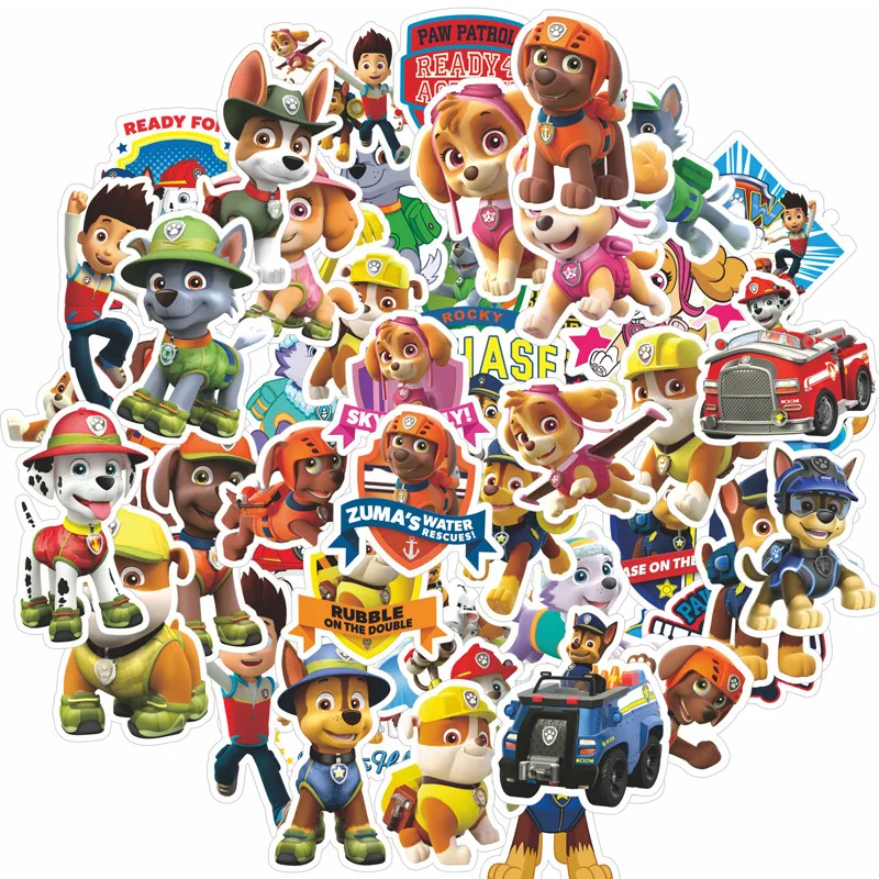 50pcs Cartoon PAW Patrol Dog Stickers Chase Marshall Rocky Zuma Skye Rubble Ryder Decals Waterproof Stiker Cute Kids Toys | Игрушки и