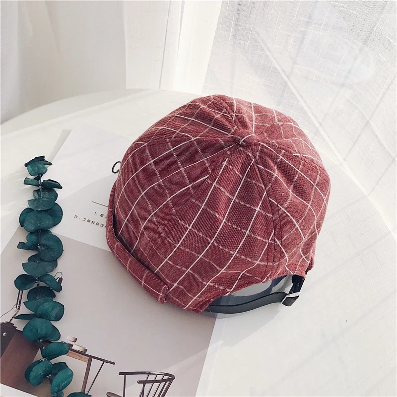 Wine red Клетчатые хлопковые однотонные повседневные шапочки для мужчин и женщин, зимняя шапка в стиле хип-хоп, облегающая шапка унисекс - Цвет: Wine red