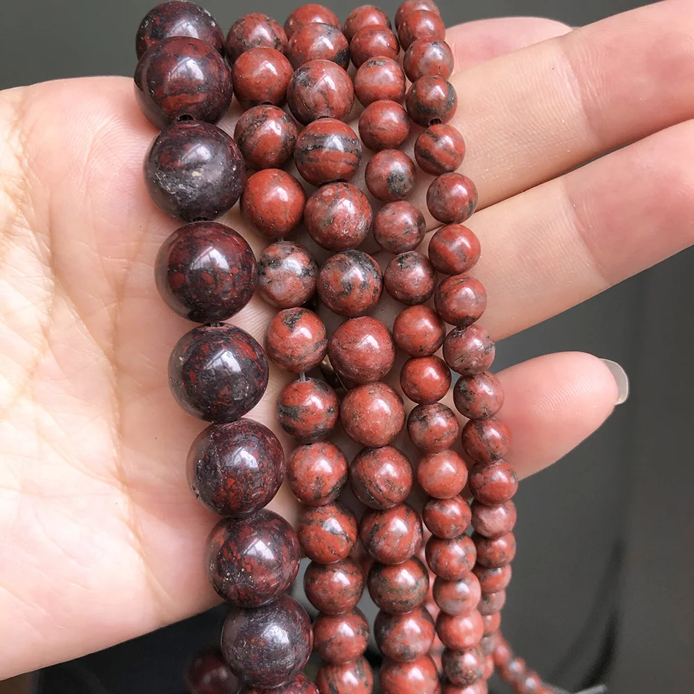 Natural Stone Beads Smooth Red Jaspers Round Loose Spacer Beads For Jewelry DIY Making Bracelet Charms 15''Inches 6 8 10 12mm — view 2