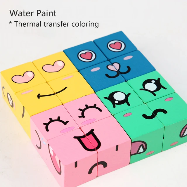 Cartoon Emoticons Magic Blocks Emoticons Expression Changes Wooden Toys for Children Parent-child Board Game 3