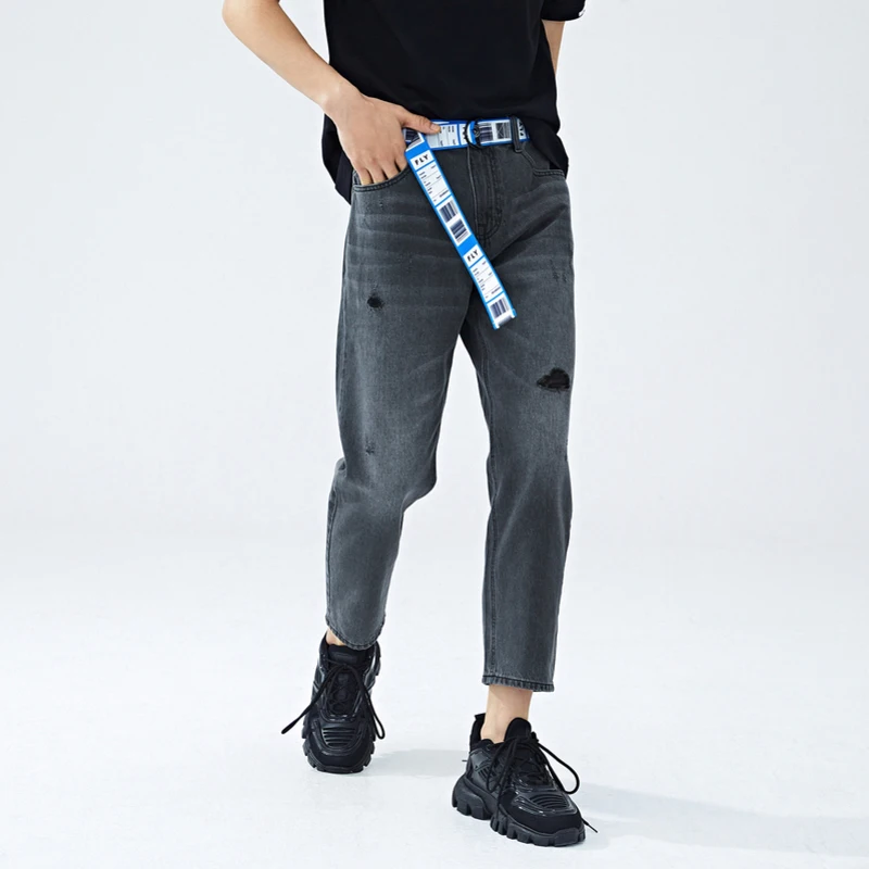Джинсы Semir мужские с дырками модные штаны небольшим конусом поясом лето 2020 |