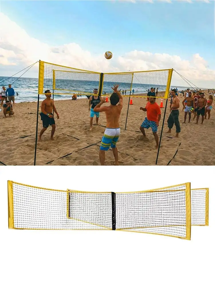 Beach Volleyball Net Four Person Four Sided Cross Tennis Net Outdoor