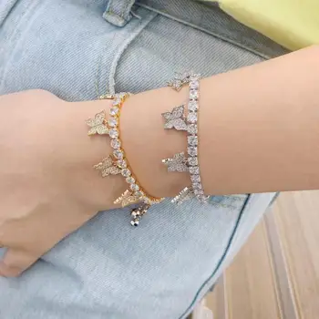 

HIBRIDE Shiny Yellow Gold Color Cubic Zirconia Butterfly Charm Bracelet Bangle for Women Wedding Party Jewelry AccessoriesN-1414