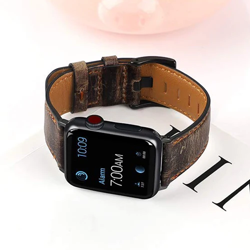 Ретро-стиле, из натуральной кожи, ремешок для наручных часов Apple Watch 4 5 44 мм 40 мм, 42 мм, 38 мм, версия наручных часов iwatch, ремешок Watch series 5/4/3/2/1 браслет аксессуары - Цвет ремешка: dark Coffee brown