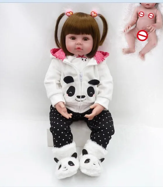 panda girl Игрушка на все тело, силиконовая водостойкая игрушка для ванны, популярная, горячая распродажа, Реборн, младенцы, куклы, bebe, кукла, Реборн, реалистичное, мягкое прикосновение - Цвет: panda girl