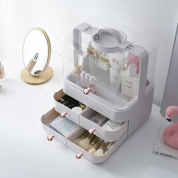 

Online Celebrity Cosmetics Storage Box Extra Large Desktop Storage Box Dustproof Flip Double Layer Cosmetic Case