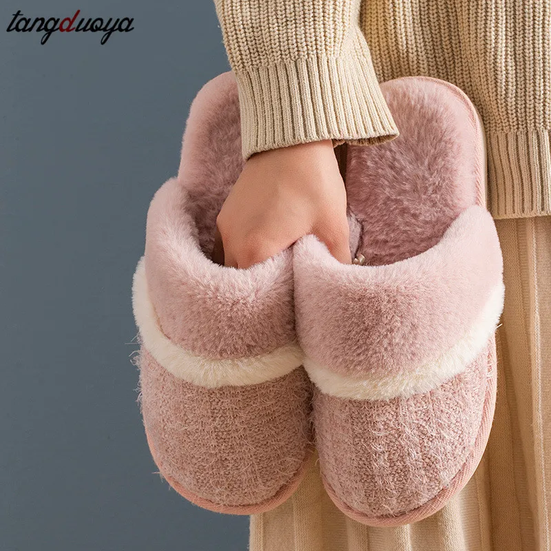 Winter Cotton Slippers Women Shoes Plus Fleece Indoor Anti-slip Soft Bottom Men Couple House Flip Flops | Обувь