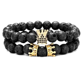 

men crown lave stone beads bracelet set men jewelry bracciali bracciale donna brazalete mujer accesorios hombre bileklik erkek