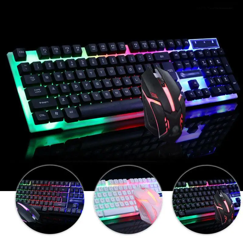 

LED Glowing Computer Desktop Wired Mechanical Keyboard and Mouse Game Suit