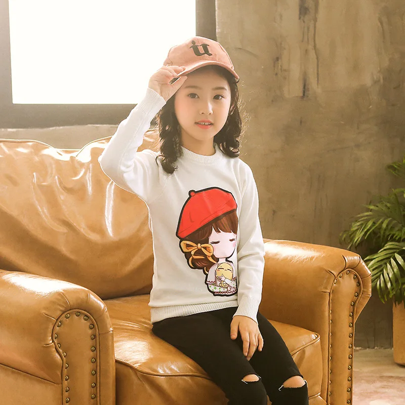 

Girl'S Sweater 2018 New Style Fall And Winter Clothes Big Boy Children Western Style Sweater Pullover Knit Low Waist Jersey Wint
