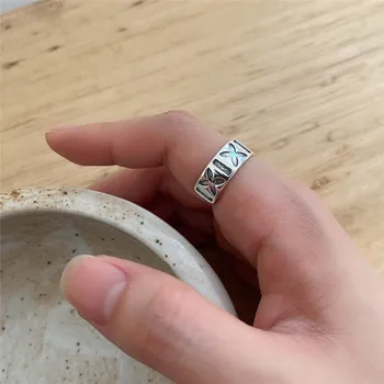 

RUIYI Real 925 Sterling Silver Vintage Make Old Letter X Pattern Open Rings For Women Pure Silver Personalized Niche Rings New