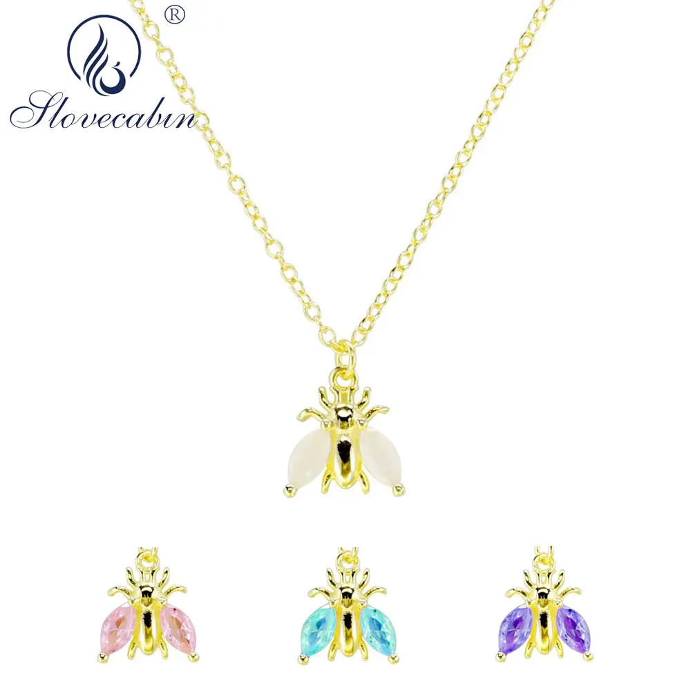 

Slovecabin 925 Sterling Silver Colorful Zircon Wing Pendant Chain Necklace For Women Wedding Romantic New Dangle Animal Jewelry