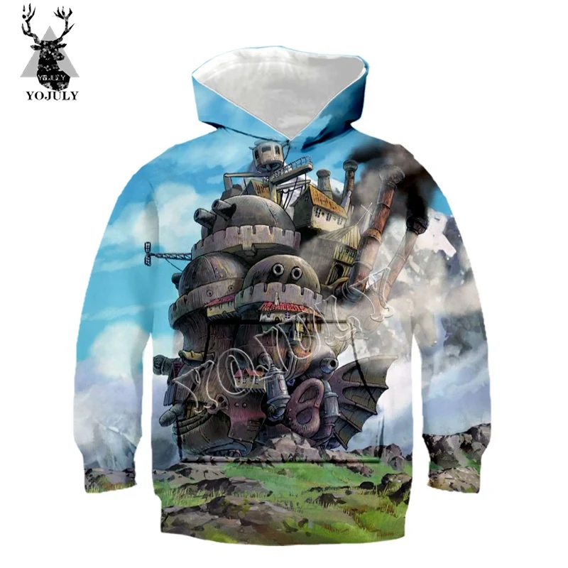 YOJULY Howl's движущийся замок 3D Drucken аниме Повседневный Уличная пуловер Мальчики Девочки Подростки длинный рукав Детская толстовка C71