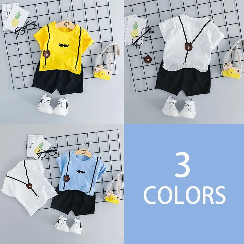 

ChiLdren Summer Boyss CLothing Set CLrtoon Printed Kids Short SLeeve T-shirt Round CoLLLr CLsuLL Tops+SoLid CoLor PLnts LA