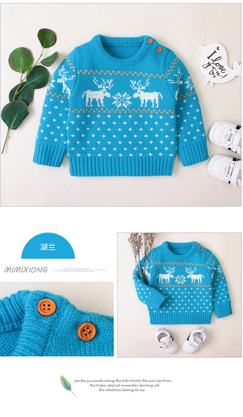 Christmas Elk Sweater Newborn Baby Boy Girl Winter Clothes Warm Wool Pullover Breathrable Soft Comfortable Knit Tops 0-18M