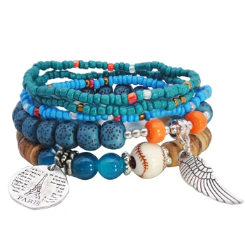 

5PCS Leather Wrap Bracelet W/ Stones Multi Color Natural Beads Crystal Weaving Statement Art Party birthday lover fashion gift